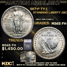 ***Auction Highlight*** 1917-p Ty I Standing Liberty Quarter 25c Graded ms65 FH By SEGS (fc)