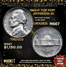 ***Auction Highlight*** 1964-p Jefferson Nickel TOP POP! 5c Graded ms67 By SEGS (fc)