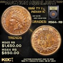 ***Auction Highlight*** 1886 Ty I Indian Cent 1c Graded Choice+ Unc RB By USCG (fc)