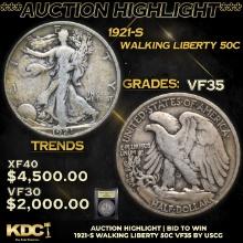 ***Auction Highlight*** 1921-s Walking Liberty Half Dollar 50c Graded vf++ By USCG (fc)