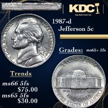 1987-d Jefferson Nickel 5c Grades GEM+ 5fs