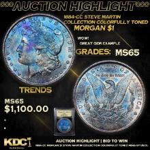 ***Auction Highlight*** 1884-cc Morgan Dollar Steve Martin Collection Colorfully Toned $1 Graded GEM