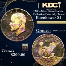 Proof 1972-s Silver Eisenhower Dollar Steve Martin Collection Colorfully Toned $1 Graded GEM++ Proof