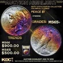 ***Auction Highlight*** 1924-p Peace Dollar Steve Martin Collection Colorfully Toned $1 Graded GEM+