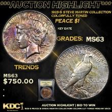 ***Auction Highlight*** 1925-s Peace Dollar Steve Martin Collection Colorfully Toned $1 Graded Selec