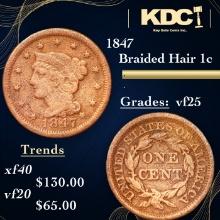 1847 Braided Hair Large Cent 1c Grades vf+