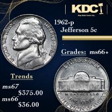 1962-p Jefferson Nickel 5c Grades GEM++ Unc