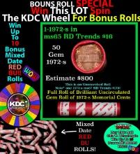 1-10 FREE BU RED Penny rolls with win of this 1972-s SOLID RED BU Lincoln 1c roll incredibly FUN whe