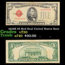1928E $5 Red Seal United States Note Grades vf++