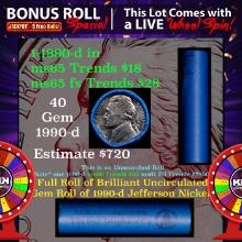CRAZY Nickel Wheel Buy THIS 1990-d solid  BU Jefferson 5c roll & get 1-5 BU rolls FREE WOW