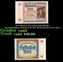 1922 Weimar Germany 5000 Marks Hyperinflation Banknote P# 81a, Watermark G/D in Stars Grades Select