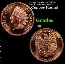 1oz .999 Fine Copper Bullion Round - Indian Cent Style