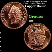 1oz .999 Fine Copper Bullion Round - Indian Cent Style