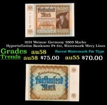 1922 Weimar Germany 5000 Marks Hyperinflation Banknote P# 81e, Watermark Wavy Lines Grades Choice AU