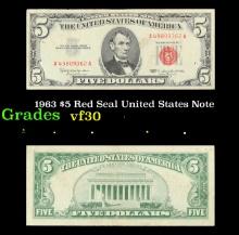 1963 $5 Red Seal United States Note Grades vf++