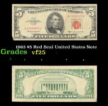 1963 $5 Red Seal United States Note Grades vf+