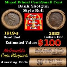 Small Cent Mixed Roll Orig Brandt McDonalds Wrapper, 1919-s Lincoln Wheat end, 1883 Indian other end