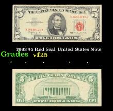 1963 $5 Red Seal United States Note Grades vf+