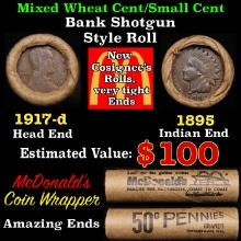Small Cent Mixed Roll Orig Brandt McDonalds Wrapper, 1917-d Lincoln Wheat end, 1895 Indian other end