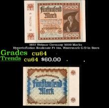 1922 Weimar Germany 5000 Marks Hyperinflation Banknote P# 81a, Watermark G/D in Stars Grades Choice
