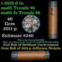 BU Shotgun Jefferson 5c roll, 2010-d 40 pcs Bank $2 Nickel Wrapper