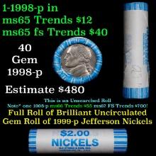 BU Shotgun Jefferson 5c roll, 1998-p 40 pcs Bank $2 Nickel Wrapper
