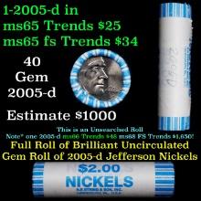 BU Shotgun Jefferson 5c roll, 2005-d 40 pcs Bank $2 Nickel Wrapper