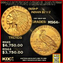 ***Major Highlight*** 1909-p Gold Indian Quarter Eagle $2 1/2 ms64+ SEGS (fc)