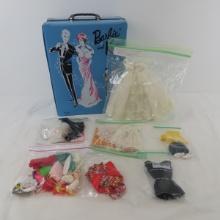 1963 Blue Barbie & Ken case, clothes & accessories