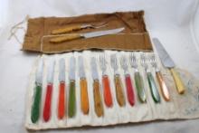 14 pc Quikut Fiesta Bakelite Flatware, Carving Set