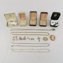 Vintage gold and gold filled jewelry, cameo