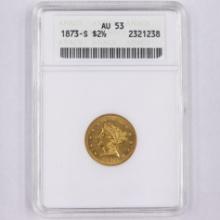 Certified 1873-S U.S. $2 1/2 Liberty head gold coin