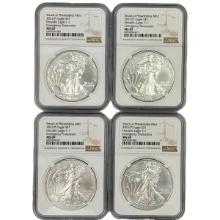 Lot of 4 certified emergency production 2021(P) type 1 U.S. American Eagle silver dollars