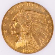 Certified 1909 U.S. $2 1/2 Indian head gold coin