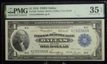 1918 $1 FRBN Dallas Blue Seal K1300966A PMG35EPQ