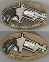 Two Freedom Arms Belt Buckle Single Action Revolvers