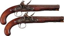 Pair of Engraved H. Nock Flintlock Officer's Pistols