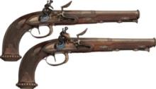 Pair of Flintlock Officer's Pistols from Delaroa of Bordeaux