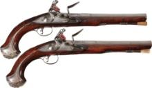 Pair of British Flintlock Officer's Pistols by Thomas Hadley