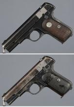Two Colt Model 1908 Pocket Hammerless Semi-Automatic Pistols