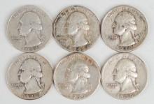 6 Washington Silver Quarters; 2-1946-P,1948-P,1949-D,1950-P,1950-D