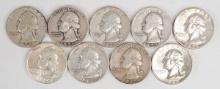 9 Washington Silver Quarters; 1951-P,1951-D,1952-P,1953-D,1955-P,1955-D,1956-P &