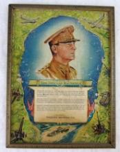 WWII Era General Douglas MacArthur Phoenix Beer Tribute Plaque
