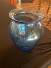 Vintage Blenko hand blown glass vase. 10"T x 8"W