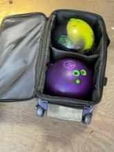 Rolling Bowling bag, 2 balls,size 8 shoes, etc