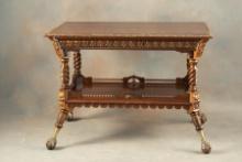 Antique, very elaborately carved walnut Library Table, circa 1880s-90s, attributed to (George Hunzin