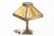 Antique brass Table Lamp. At one time it worked with gas but has been professionally wired for elect