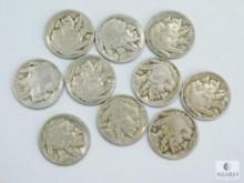 10 Buffalo Nickels, All Mint Marked