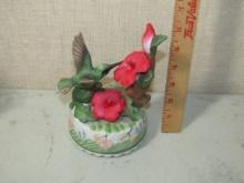 Porcelain Hummingbird And Flower Music Box