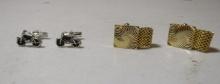 2 Pairs Of Vtg Cuff Links: Silver Tone Motorcycles And Gold Tone Chain